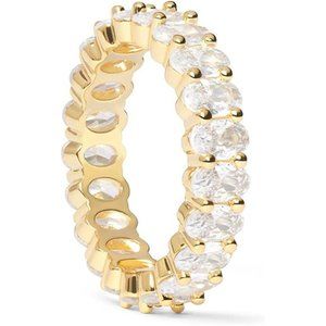 14K Gold Plated Rings Oval Cubic Zirconia Eternity 5mm Stackable Rings Womens